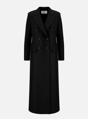 Long double breasted tailored coat pressed wool