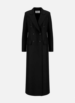 Long double breasted tailored coat in pressed wool