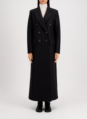 Long double breasted tailored coat in pressed wool