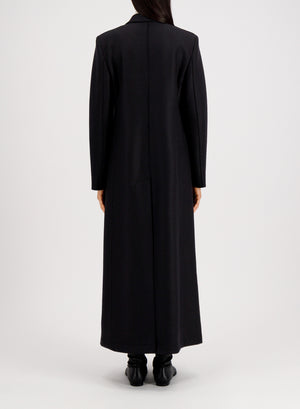 Long double breasted tailored coat in pressed wool