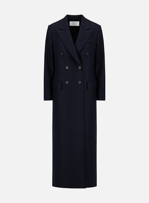 Long double breasted tailored coat in pressed wool