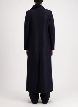 Long double breasted tailored coat in pressed wool
