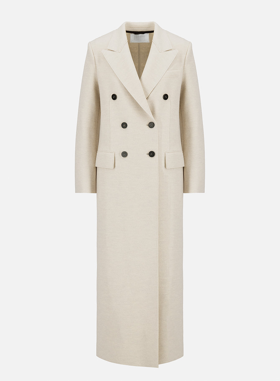 Long double breasted tailored coat pressed wool