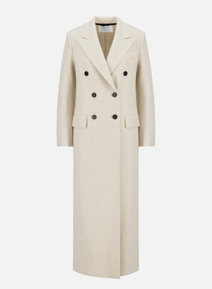 Long double breasted tailored coat pressed wool