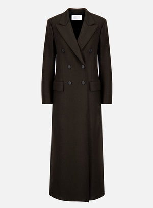 Long double breasted tailored coat pressed wool