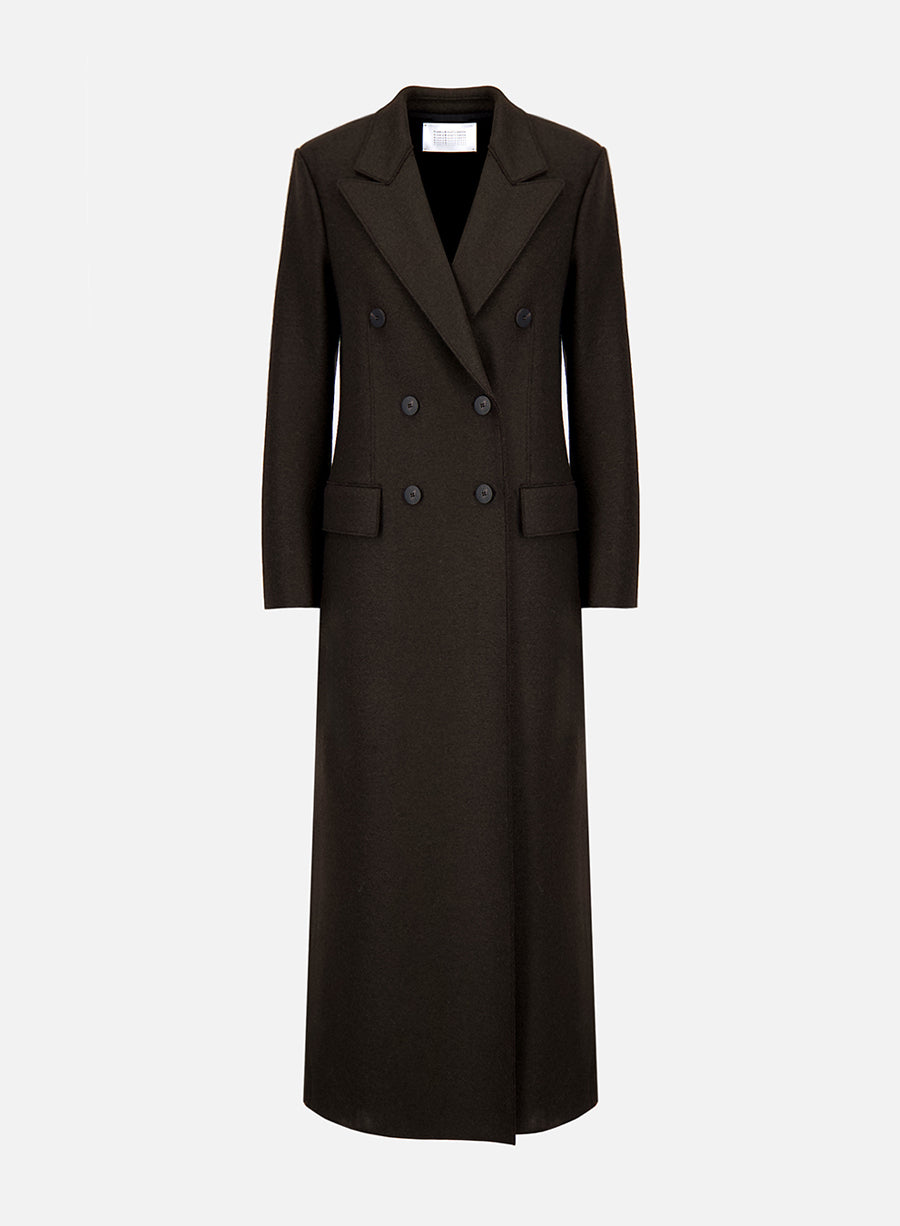 Long double breasted tailored coat in pressed wool