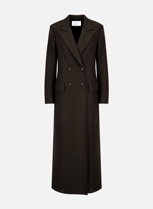 Long double breasted tailored coat in pressed wool