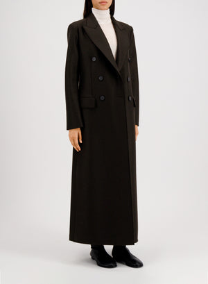 Long double breasted tailored coat in pressed wool