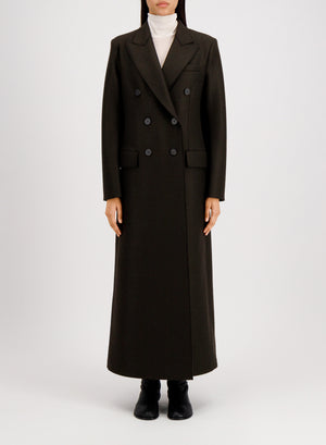 Long double breasted tailored coat in pressed wool