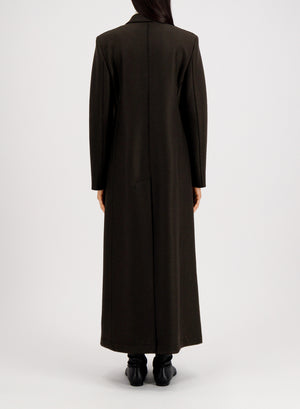 Long double breasted tailored coat in pressed wool