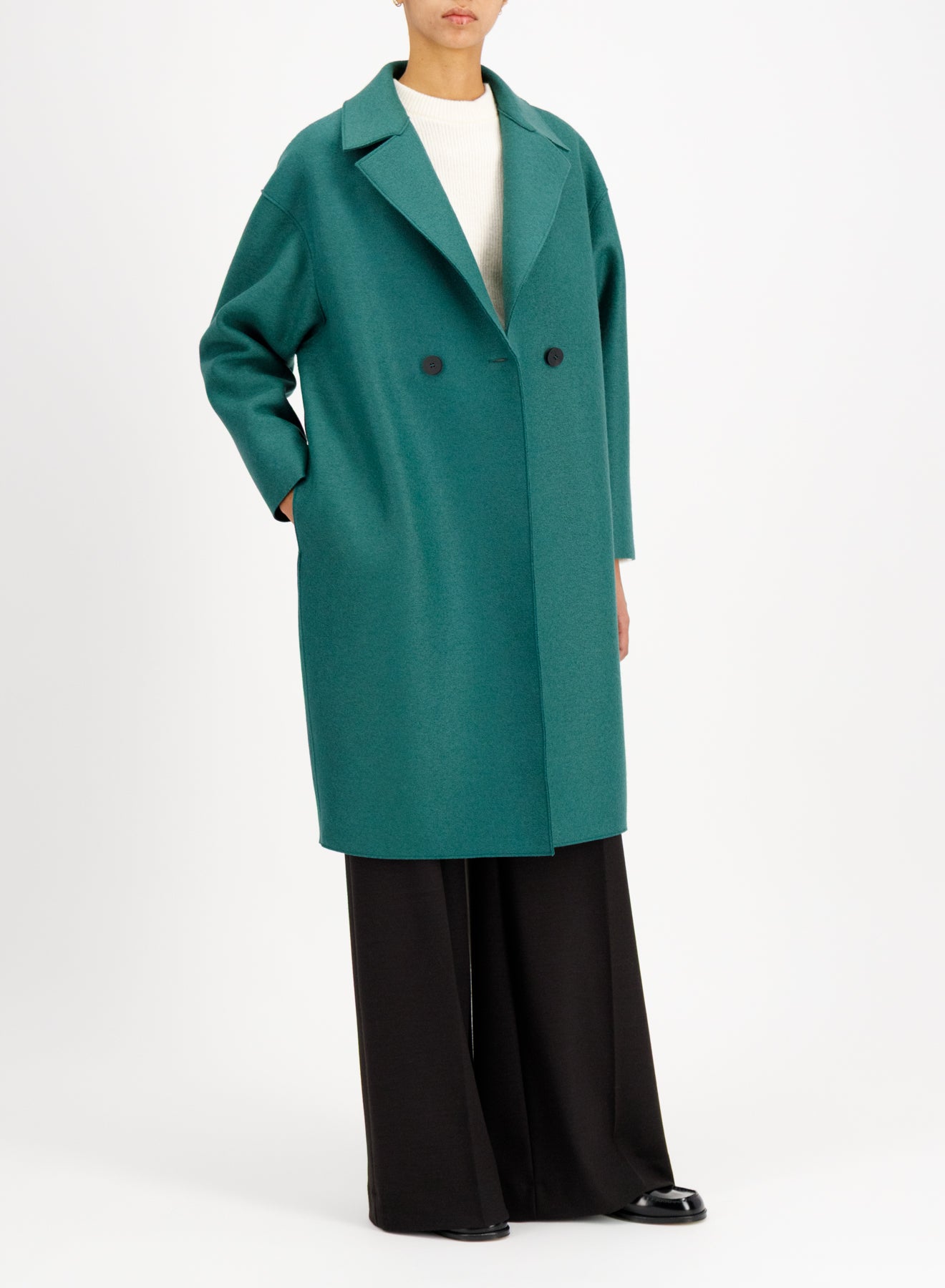 Dropped shoulder coat in pressed wool