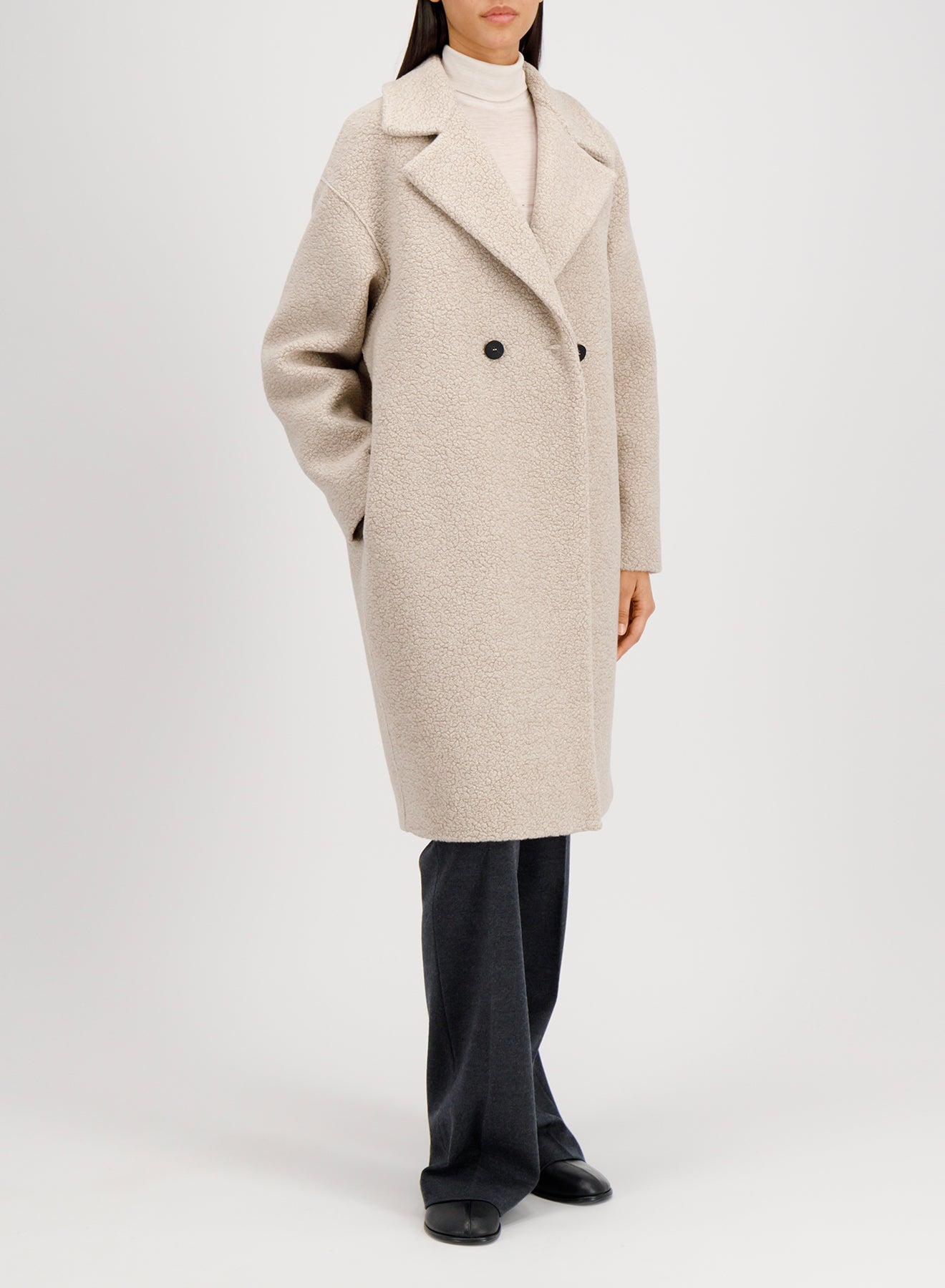 Dropped shoulder coat in bouclé