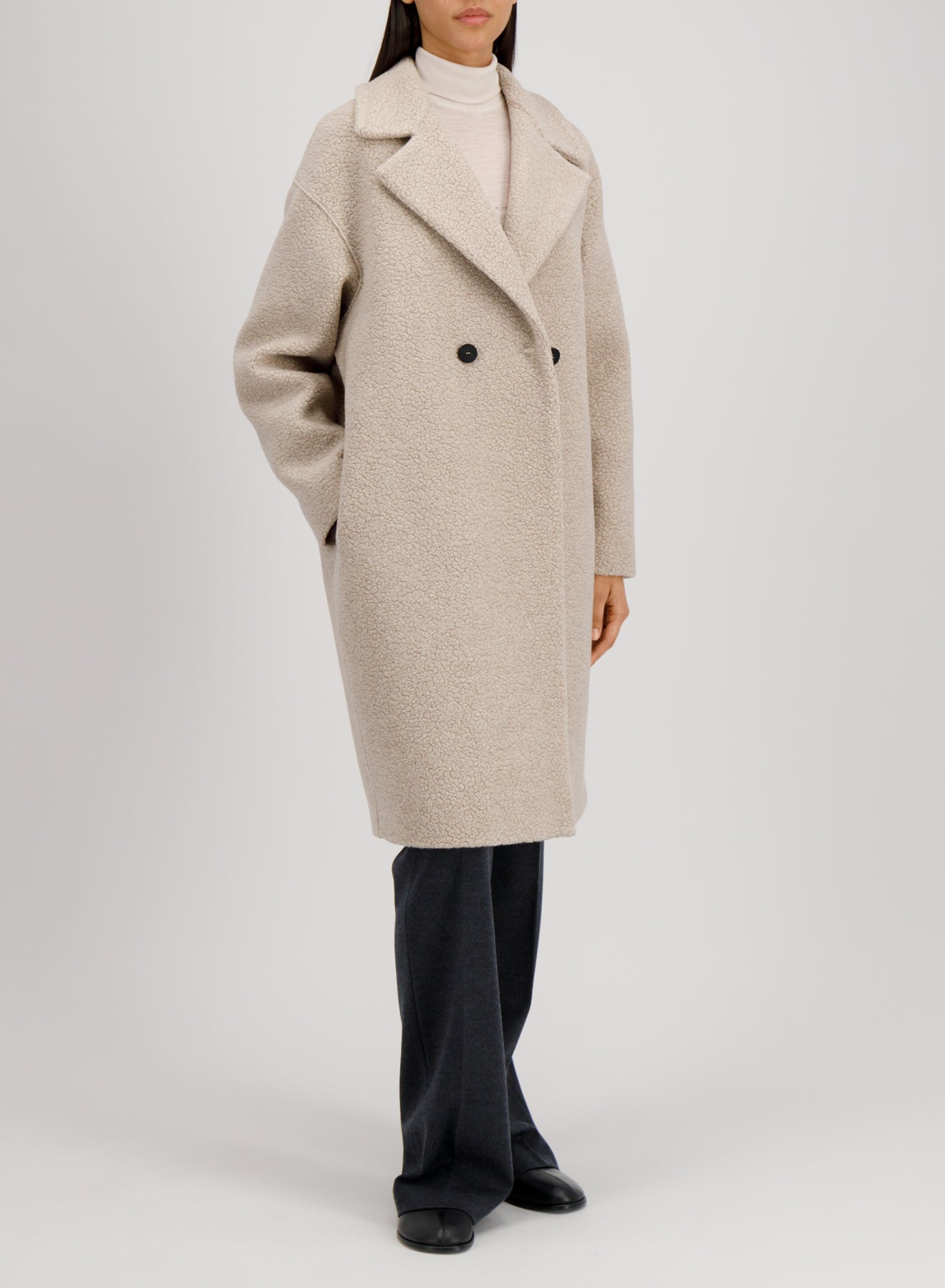 Dropped shoulder coat bouclé