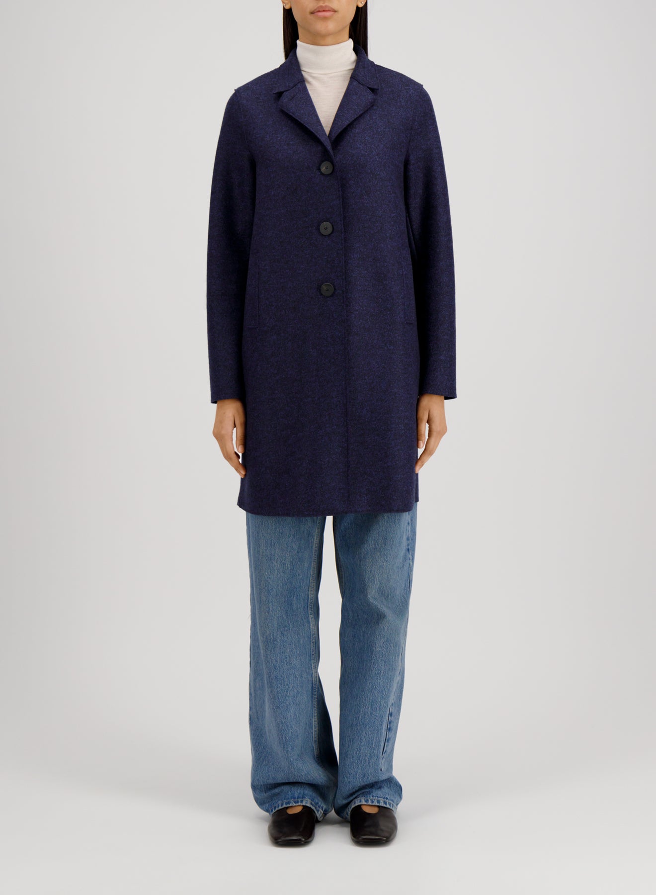 Button up boxy coat pressed wool