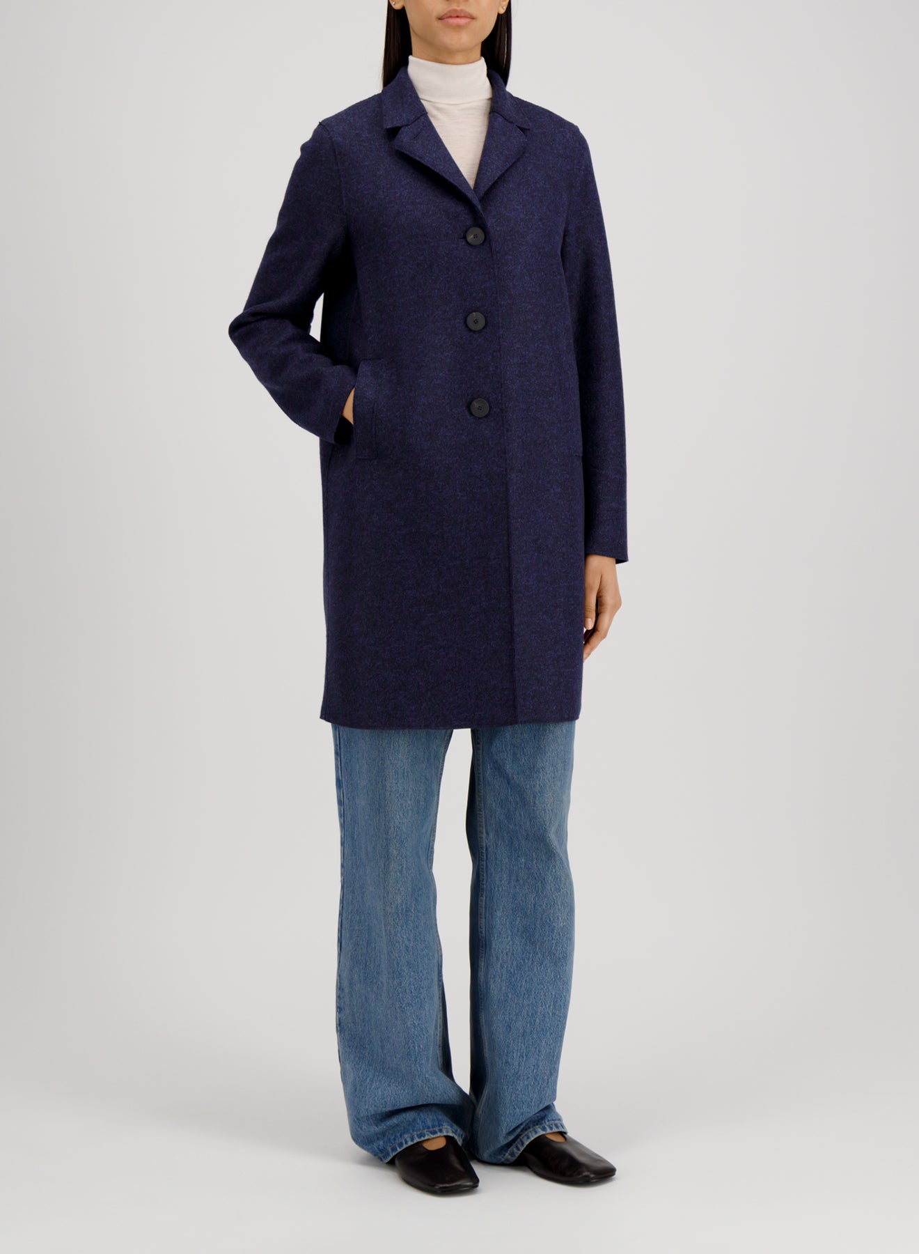 Button up boxy coat pressed wool