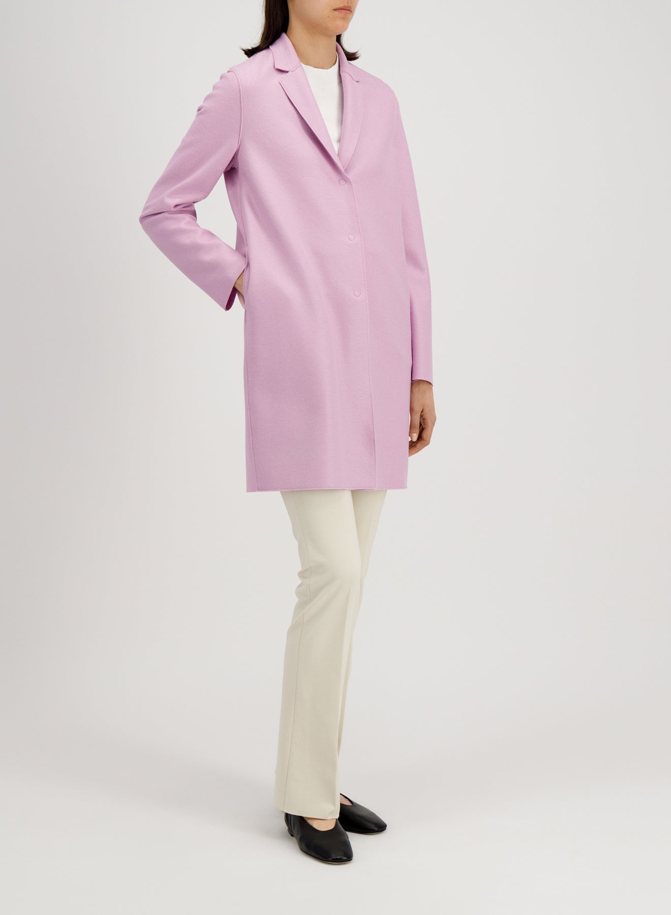 Cocoon coat in light pressed wool