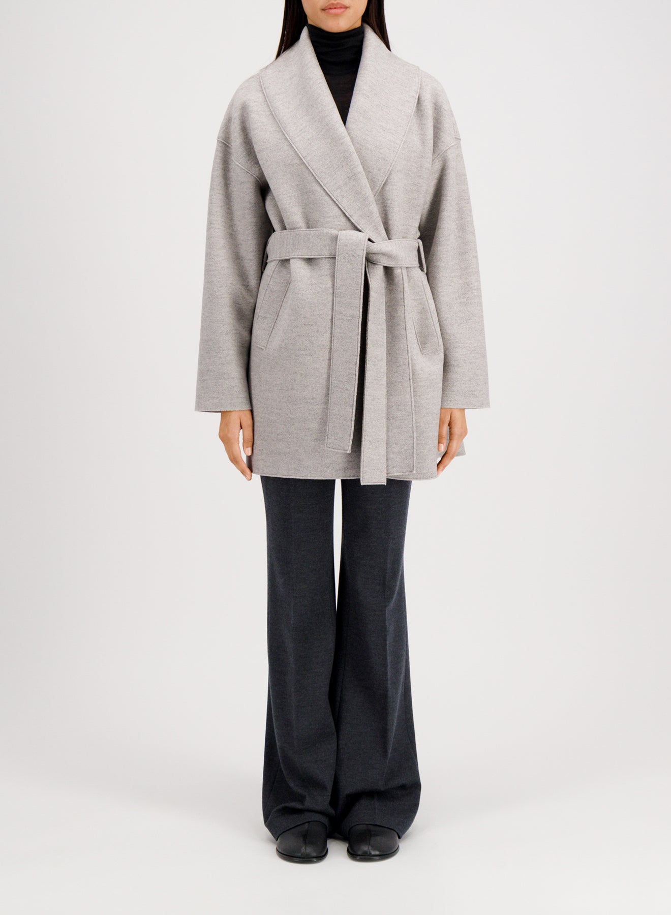 Shawl belted jacket pressed wool