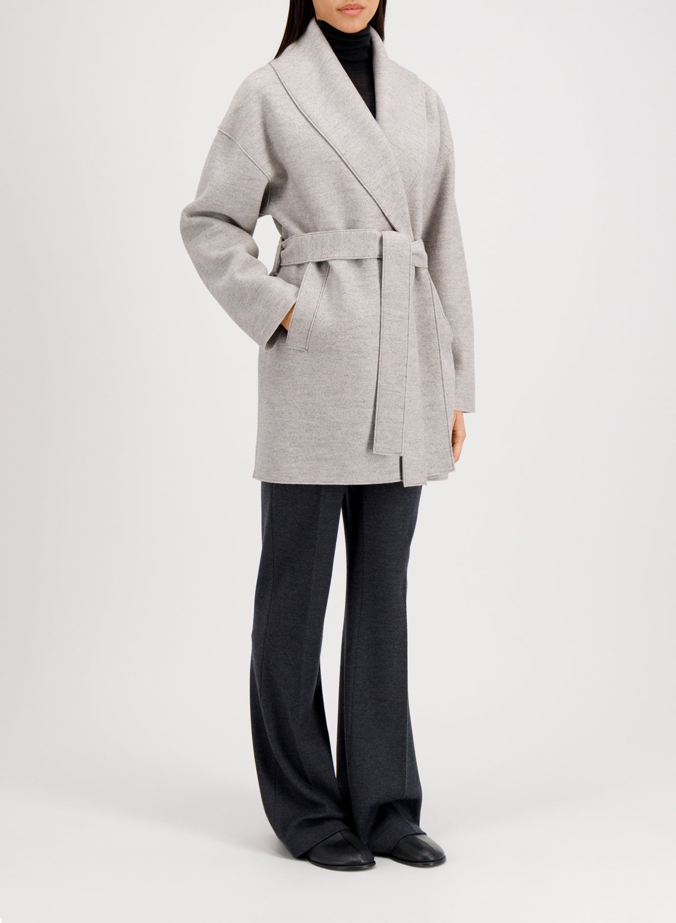 Shawl belted jacket pressed wool