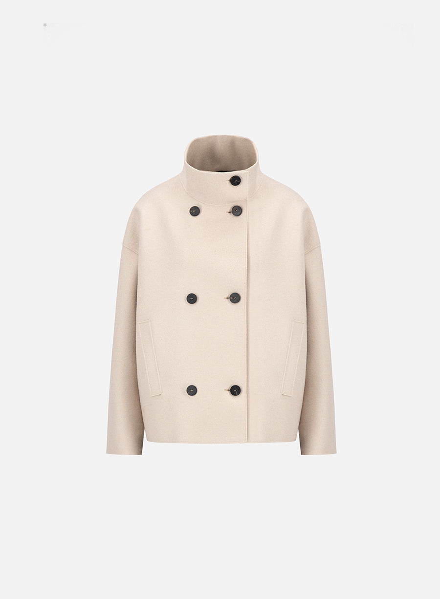 Cropped funnel jacket pressed wool