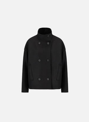 Cropped funnel jacket pressed wool