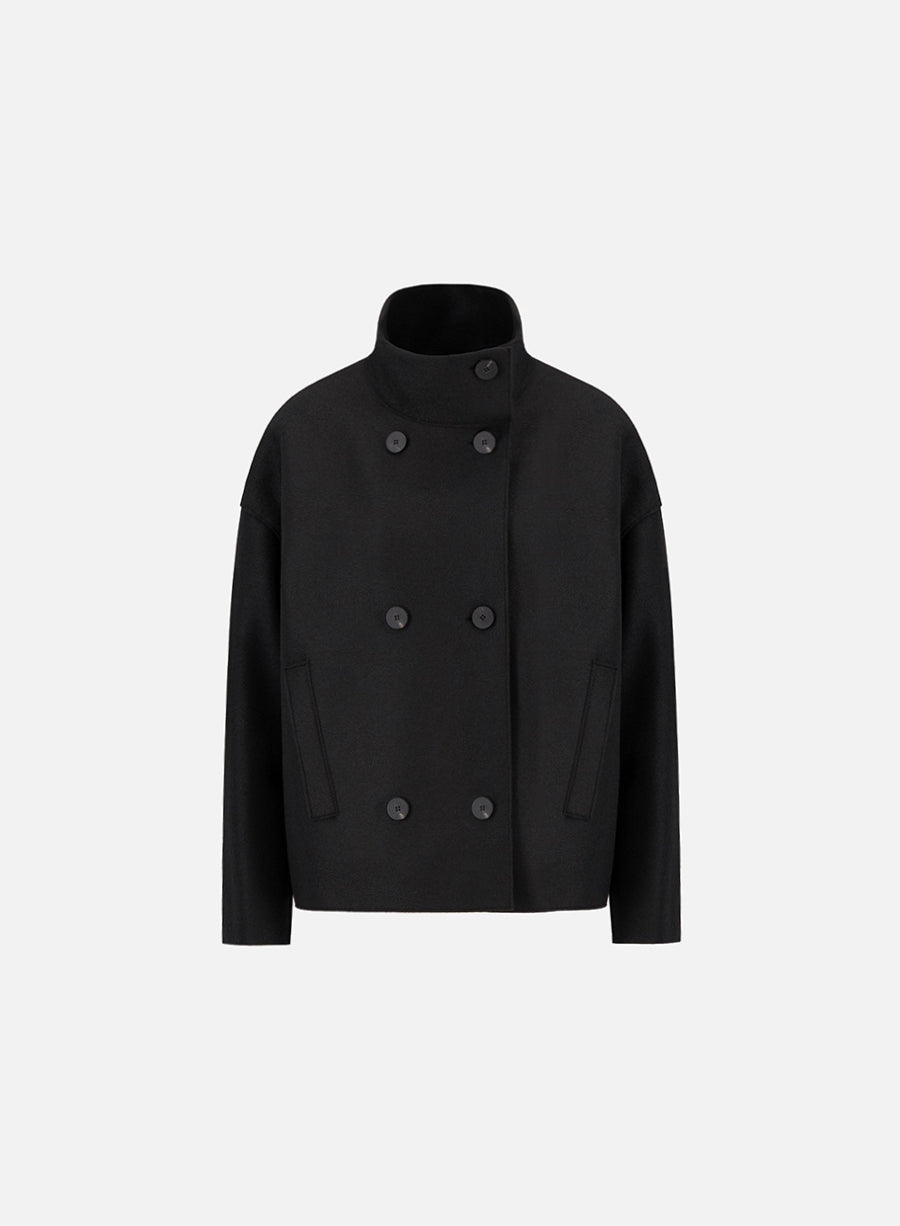 Cropped funnel jacket in pressed wool
