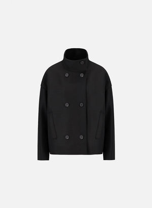 Cropped funnel jacket in pressed wool
