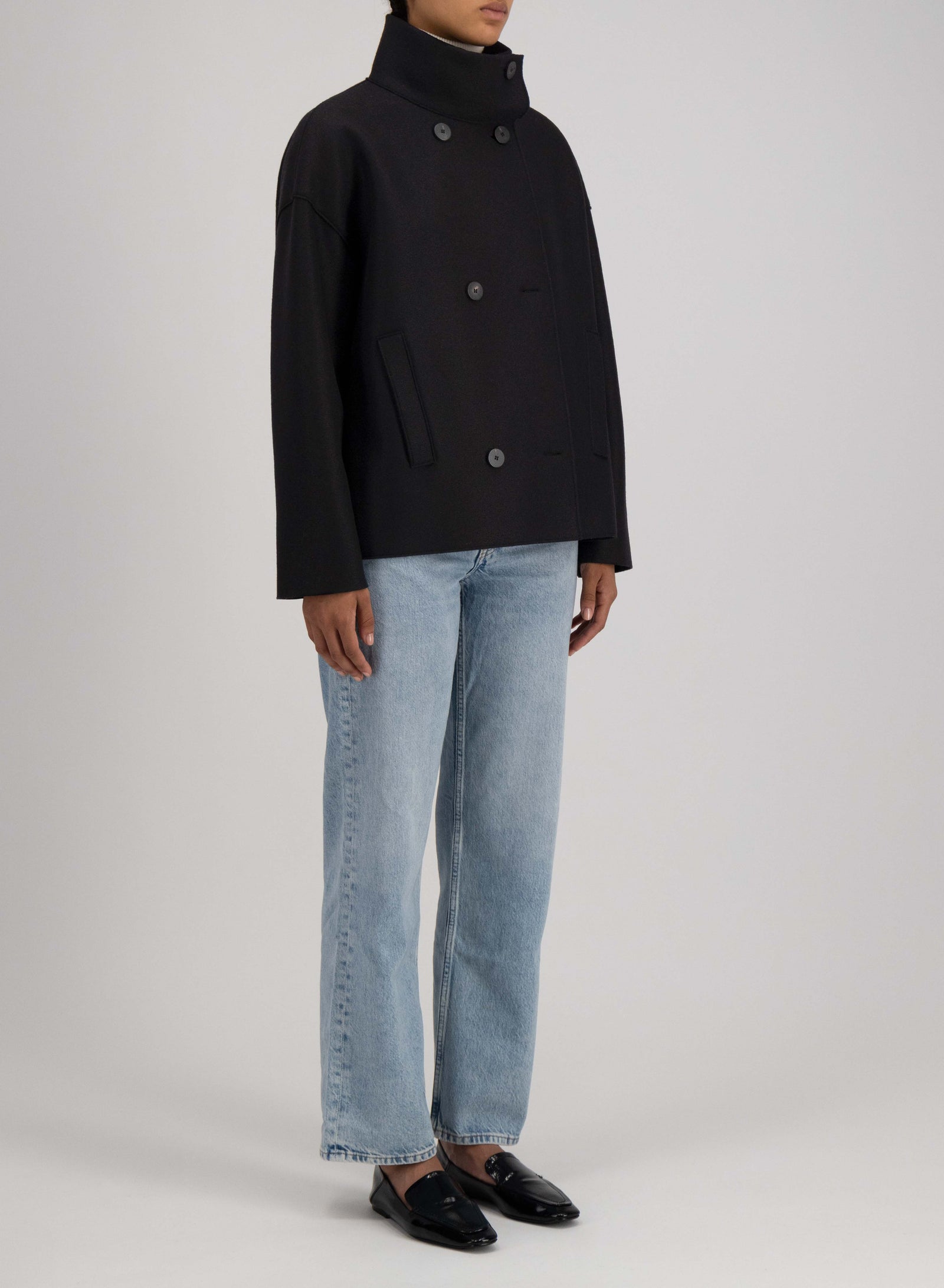 Cropped funnel jacket in pressed wool