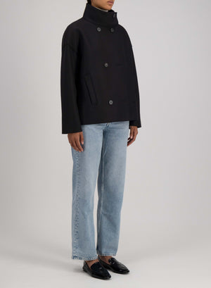 Cropped funnel jacket in pressed wool