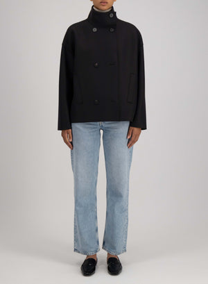 Cropped funnel jacket in pressed wool