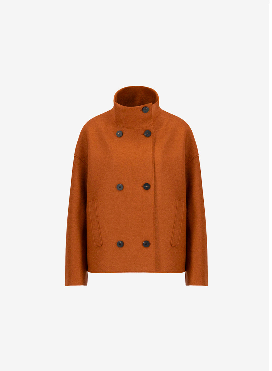 Cropped funnel jacket in pressed wool