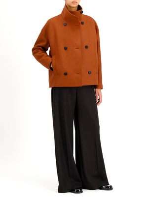 Cropped funnel jacket in pressed wool