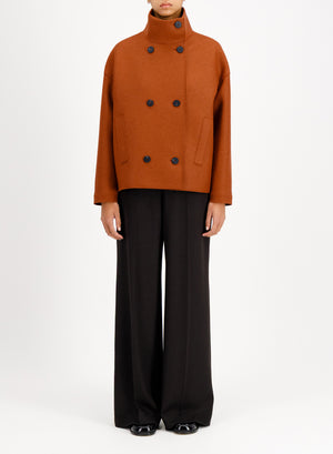 Cropped funnel jacket in pressed wool