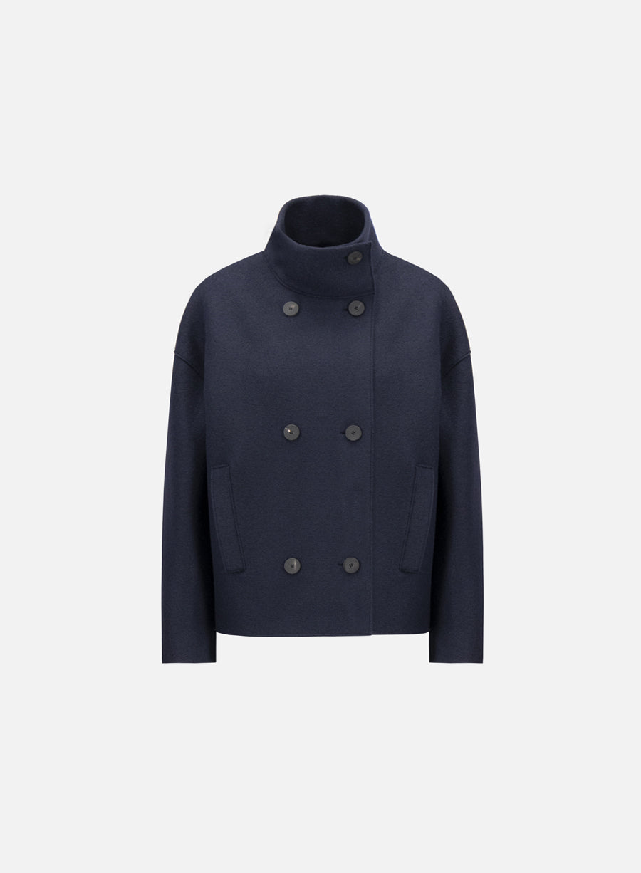Cropped funnel jacket pressed wool