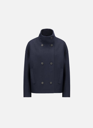 Cropped funnel jacket pressed wool