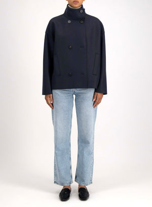 Cropped funnel jacket in pressed wool
