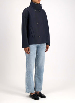 Cropped funnel jacket in pressed wool