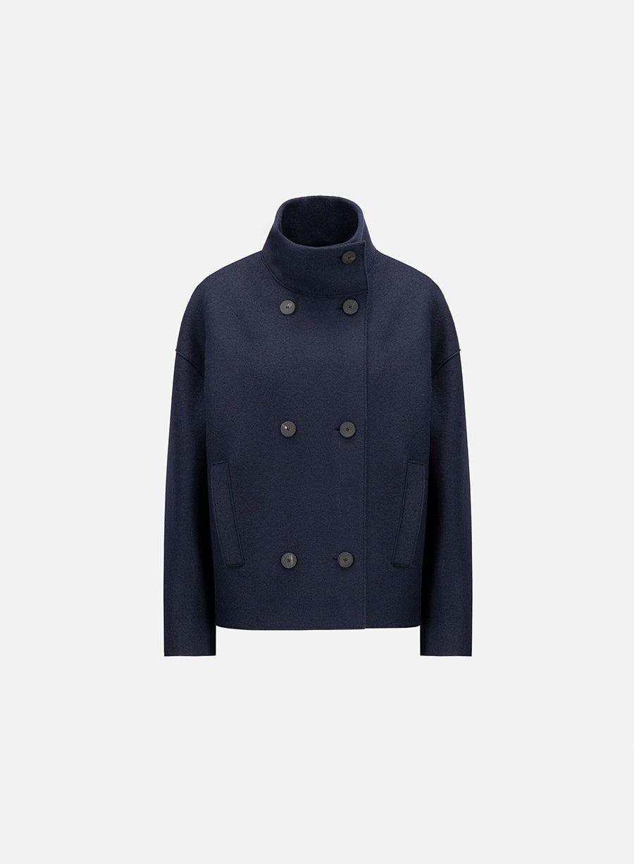 Cropped funnel jacket pressed wool