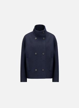 Cropped funnel jacket pressed wool