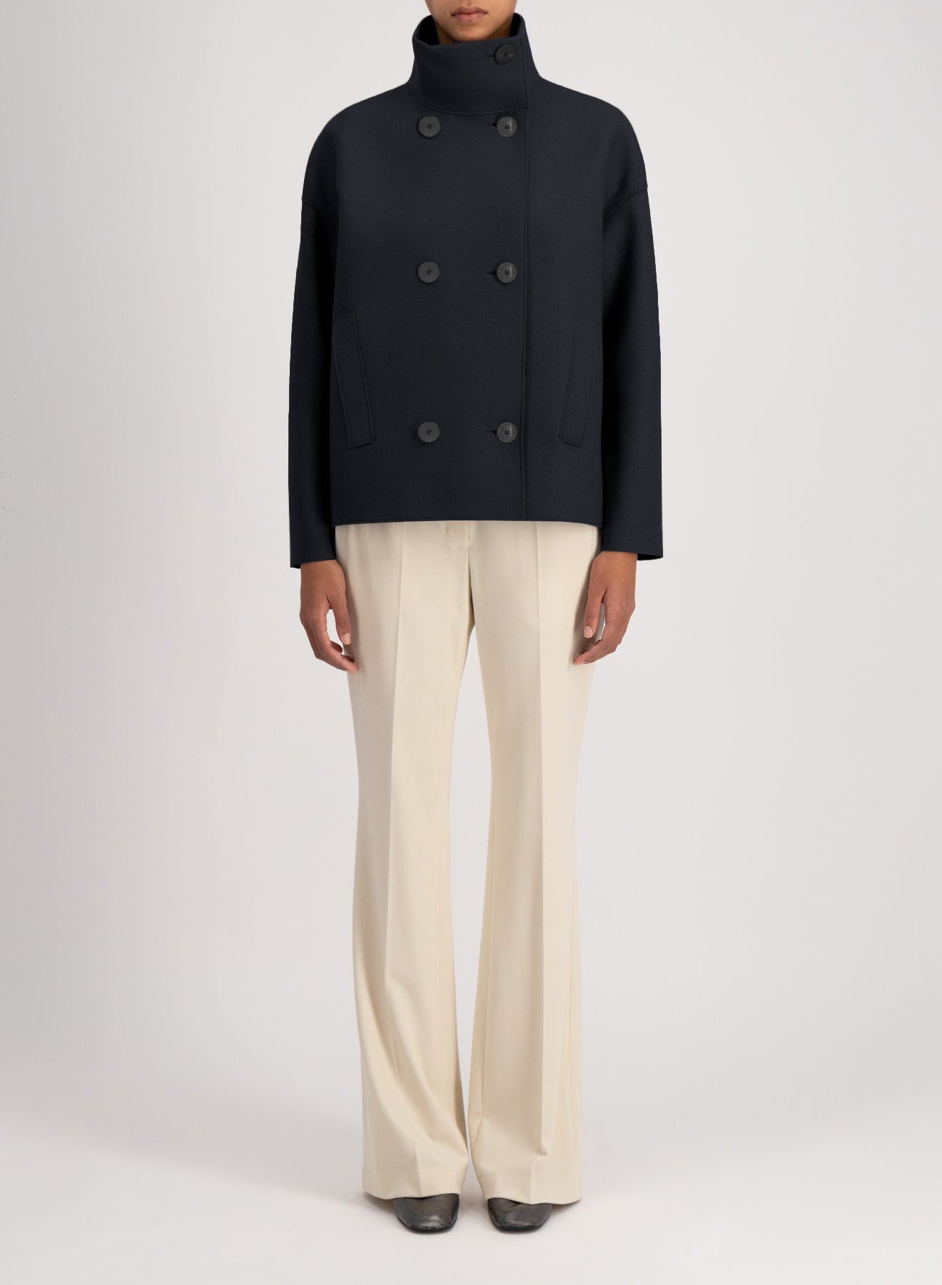Cropped funnel jacket pressed wool