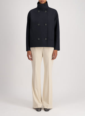 Cropped funnel jacket pressed wool