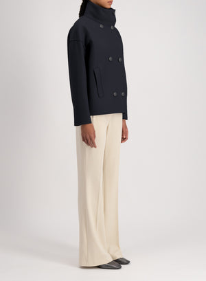 Cropped funnel jacket pressed wool