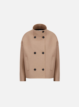 Cropped funnel jacket pressed wool