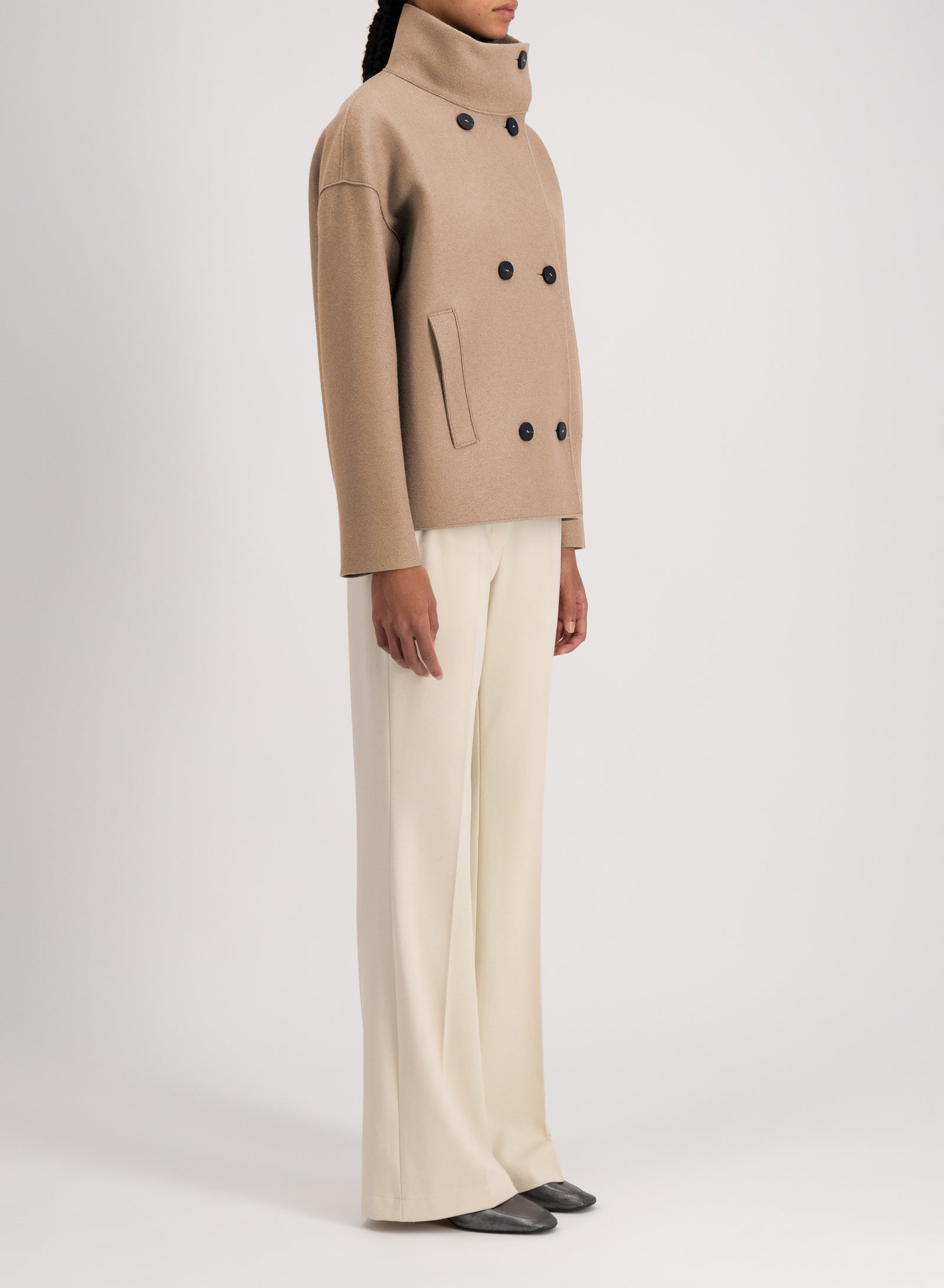 Cropped funnel jacket pressed wool