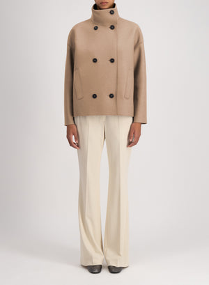 Cropped funnel jacket pressed wool