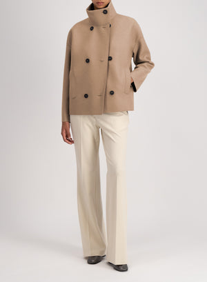 Cropped funnel jacket pressed wool