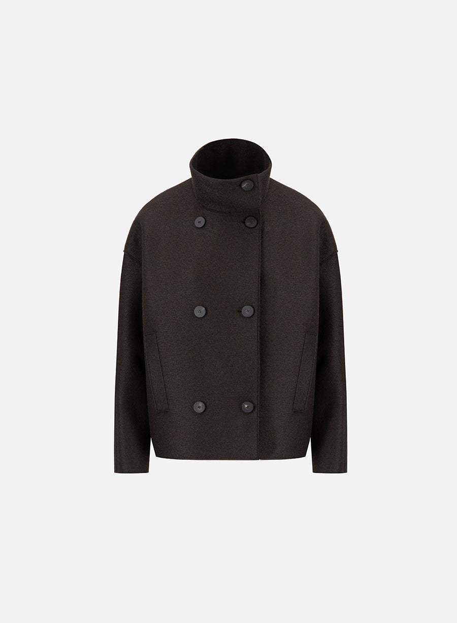 Cropped funnel jacket pressed wool