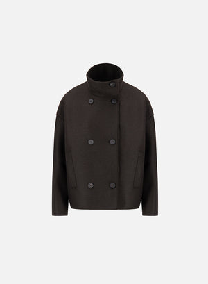 Cropped funnel jacket pressed wool