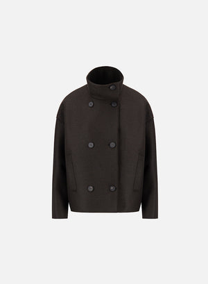 Cropped funnel jacket in pressed wool