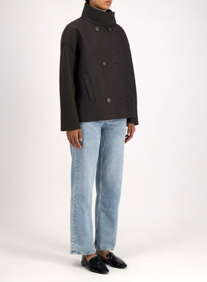 Cropped funnel jacket in pressed wool