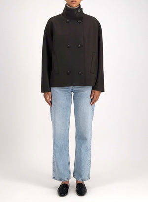Cropped funnel jacket in pressed wool